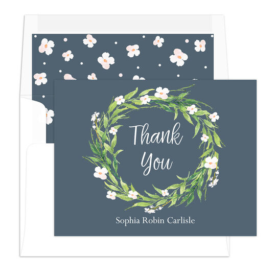Spring Wreath Folded Thank You Note Cards